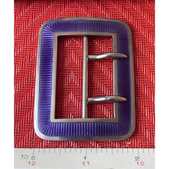 Antique Lavender Purple Guilloché Enamel Sterling Silver Belt Buckle Hallmarked main image 8